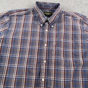 Eddie Bauer Shirt Mens XL Blue Plaid Relaxed Fit Short Sleeve Outdoors Casual